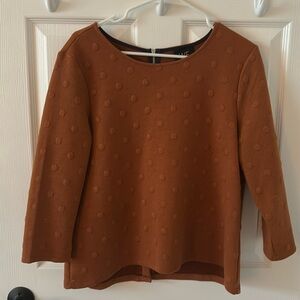 Ladies cinnamon knit top, 3/4 sleeve. Back zip. Perfect for fall